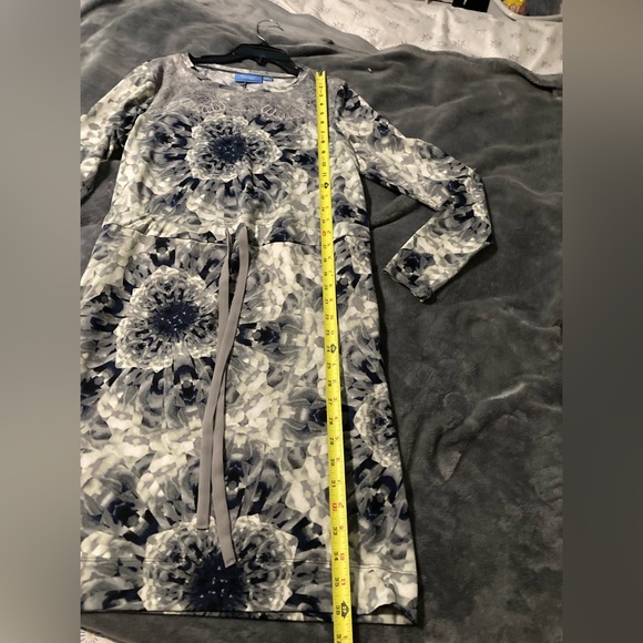 Simply Vera womens Dress Grey Floral Mini Polyester Long Sleeve adjustable waist - Picture 5 of 9